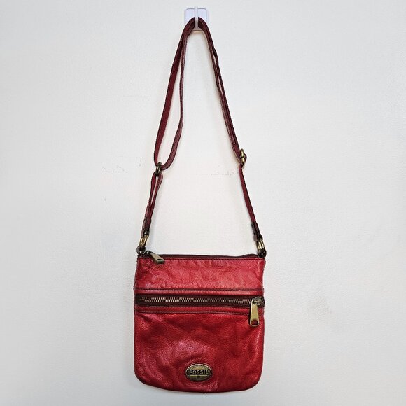 Fossil Explorerer Mini Crossbody Bag Red Leather Small Shoulder Purse Gold - Picture 1 of 9